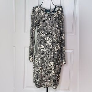 Anthropologie NWT $98 Floral Mini Dress Pullover Black Beige Size L